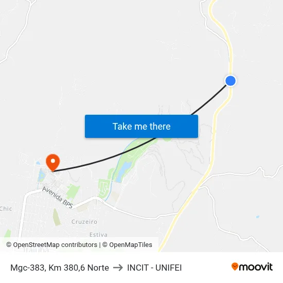 Mgc-383, Km 380,6 Norte to INCIT - UNIFEI map