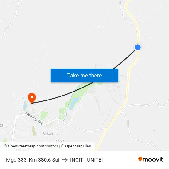 Mgc-383, Km 380,6 Sul to INCIT - UNIFEI map