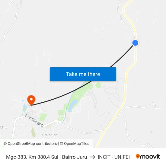 Mgc-383, Km 380,4 Sul | Bairro Juru to INCIT - UNIFEI map