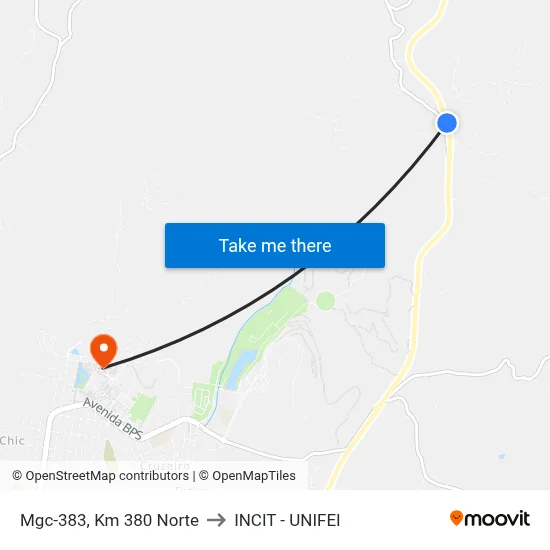 Mgc-383, Km 380 Norte to INCIT - UNIFEI map