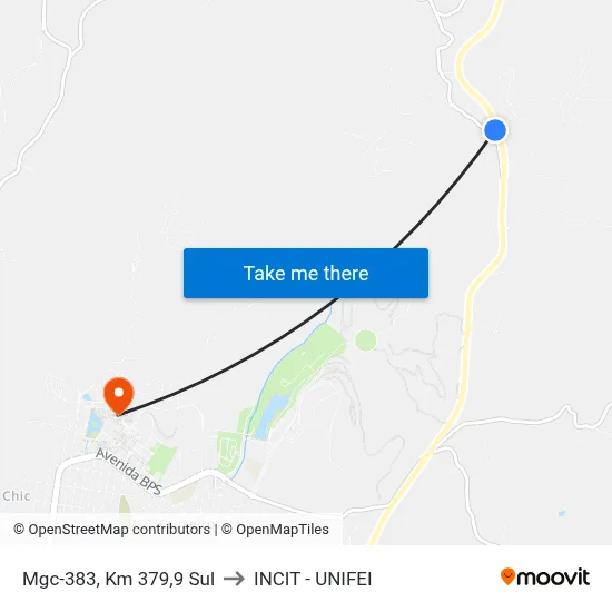Mgc-383, Km 379,9 Sul to INCIT - UNIFEI map