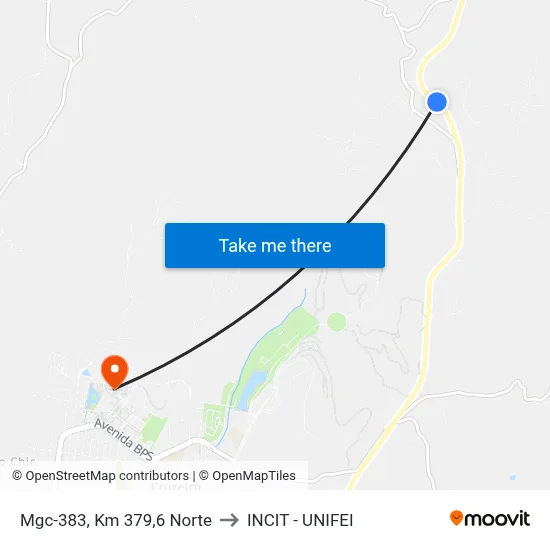 Mgc-383, Km 379,6 Norte to INCIT - UNIFEI map