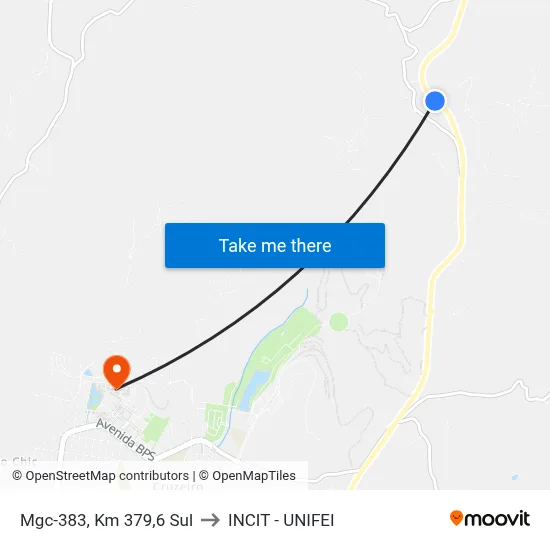 Mgc-383, Km 379,6 Sul to INCIT - UNIFEI map