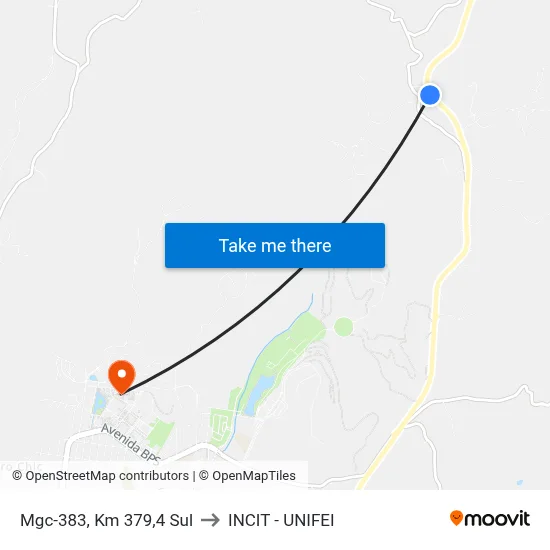 Mgc-383, Km 379,4 Sul to INCIT - UNIFEI map