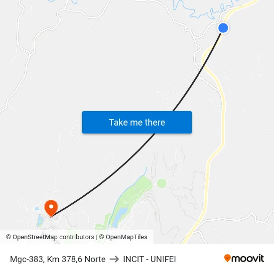 Mgc-383, Km 378,6 Norte to INCIT - UNIFEI map