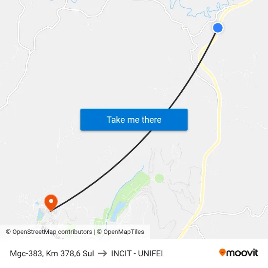 Mgc-383, Km 378,6 Sul to INCIT - UNIFEI map
