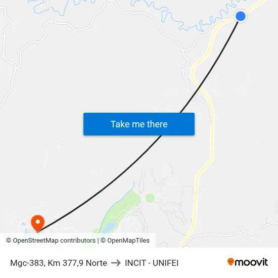 Mgc-383, Km 377,9 Norte to INCIT - UNIFEI map