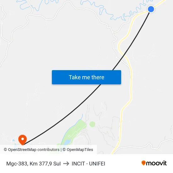 Mgc-383, Km 377,9 Sul to INCIT - UNIFEI map