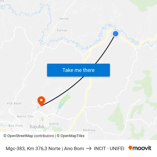 Mgc-383, Km 376,3 Norte | Ano Bom to INCIT - UNIFEI map