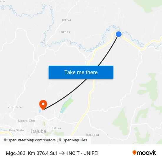 Mgc-383, Km 376,4 Sul to INCIT - UNIFEI map