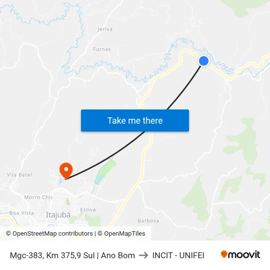 Mgc-383, Km 375,9 Sul | Ano Bom to INCIT - UNIFEI map