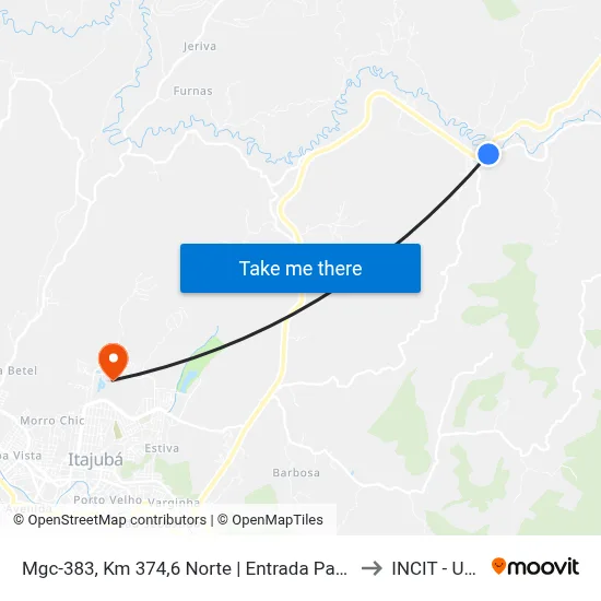Mgc-383, Km 374,6 Norte | Entrada Para Rio Manso to INCIT - UNIFEI map