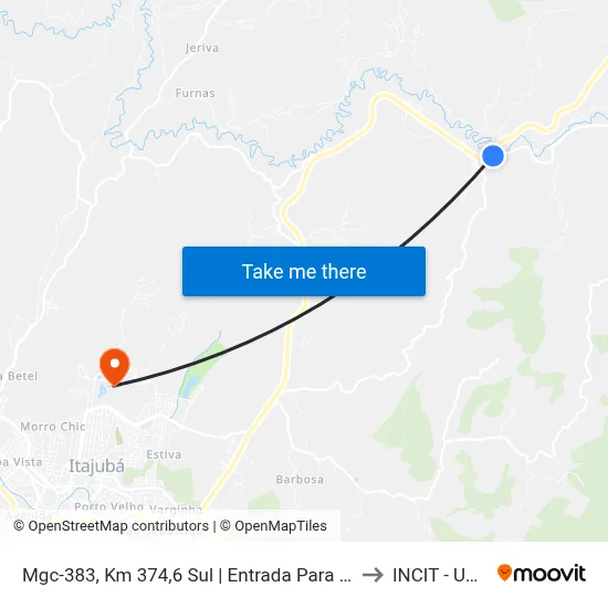 Mgc-383, Km 374,6 Sul | Entrada Para Rio Manso to INCIT - UNIFEI map