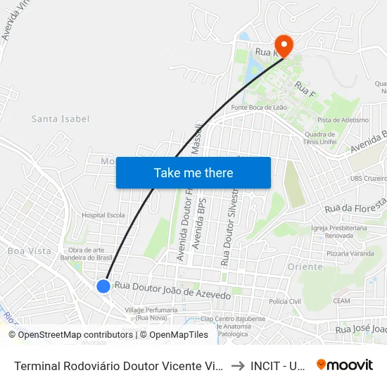 Terminal Rodoviário Doutor Vicente Villela Vianna to INCIT - UNIFEI map