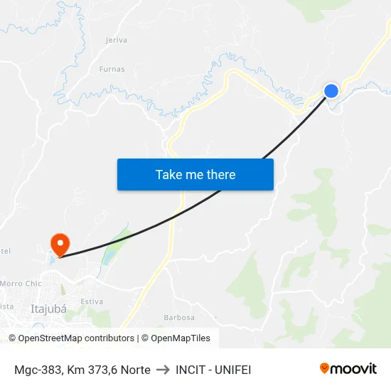 Mgc-383, Km 373,6 Norte to INCIT - UNIFEI map