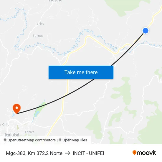 Mgc-383, Km 372,2 Norte to INCIT - UNIFEI map