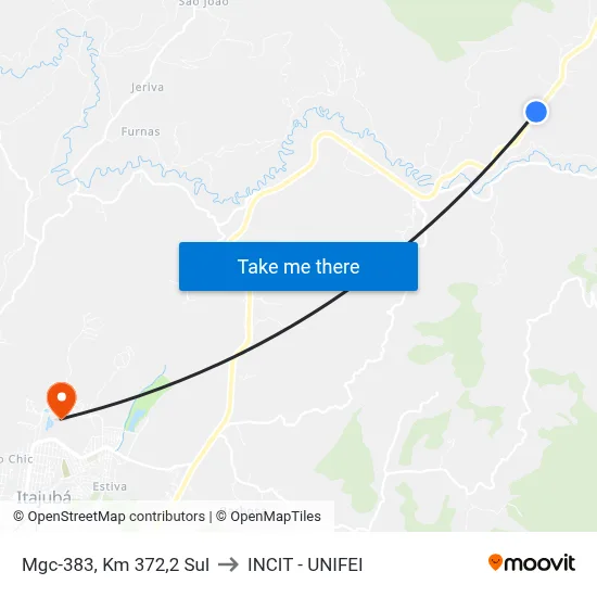 Mgc-383, Km 372,2 Sul to INCIT - UNIFEI map