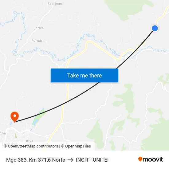 Mgc-383, Km 371,6 Norte to INCIT - UNIFEI map