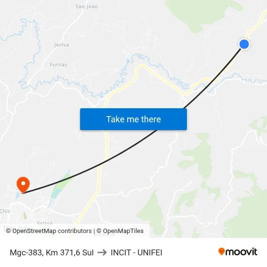 Mgc-383, Km 371,6 Sul to INCIT - UNIFEI map