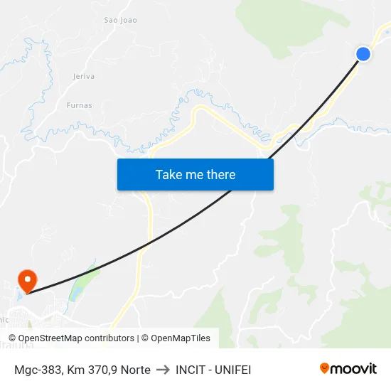 Mgc-383, Km 370,9 Norte to INCIT - UNIFEI map
