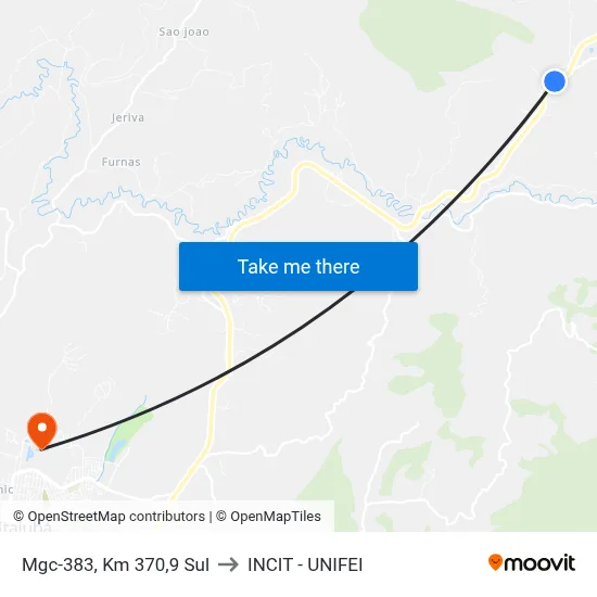 Mgc-383, Km 370,9 Sul to INCIT - UNIFEI map