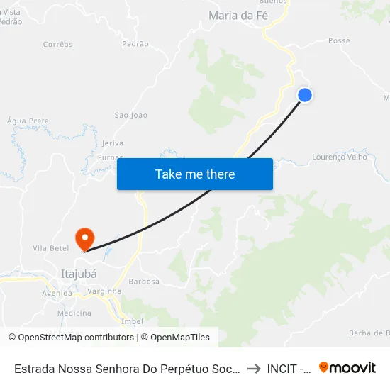 Estrada Nossa Senhora Do Perpétuo Socorro | Ponto Final Do Goiabal to INCIT - UNIFEI map
