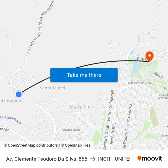 Av. Clemente Teodoro Da Silva, 865 to INCIT - UNIFEI map