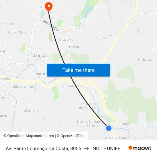 Av. Padre Lourenço Da Costa, 3055 to INCIT - UNIFEI map