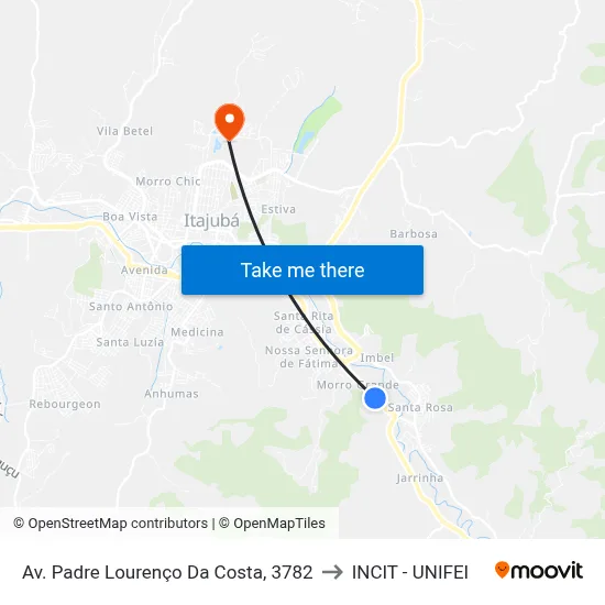 Av. Padre Lourenço Da Costa, 3782 to INCIT - UNIFEI map