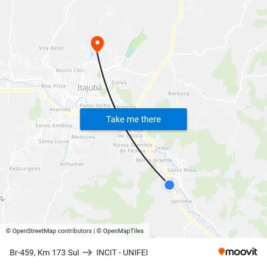 Br-459, Km 173 Sul to INCIT - UNIFEI map