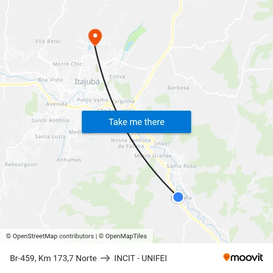 Br-459, Km 173,7 Norte to INCIT - UNIFEI map