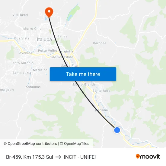 Br-459, Km 175,3 Sul to INCIT - UNIFEI map