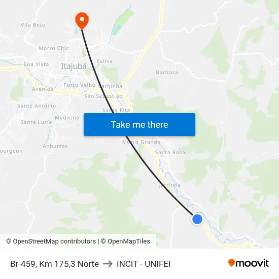 Br-459, Km 175,3 Norte to INCIT - UNIFEI map