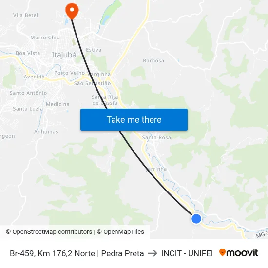Br-459, Km 176,2 Norte | Pedra Preta to INCIT - UNIFEI map