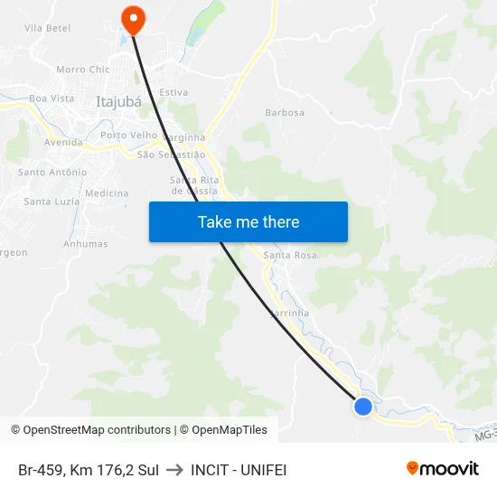 Br-459, Km 176,2 Sul to INCIT - UNIFEI map