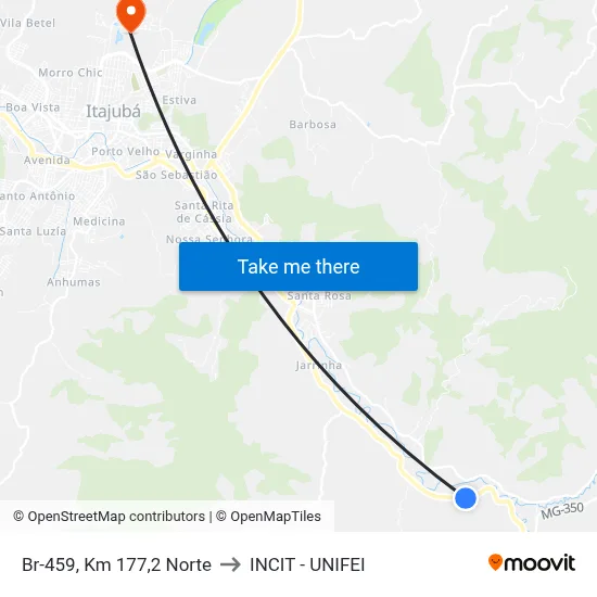 Br-459, Km 177,2 Norte to INCIT - UNIFEI map