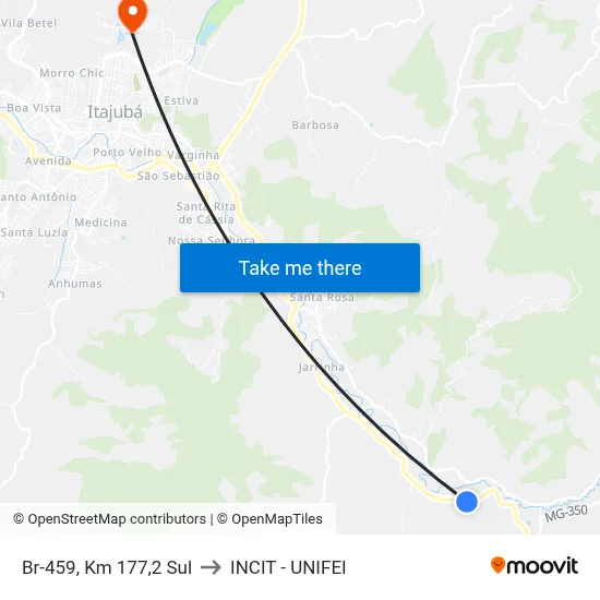 Br-459, Km 177,2 Sul to INCIT - UNIFEI map