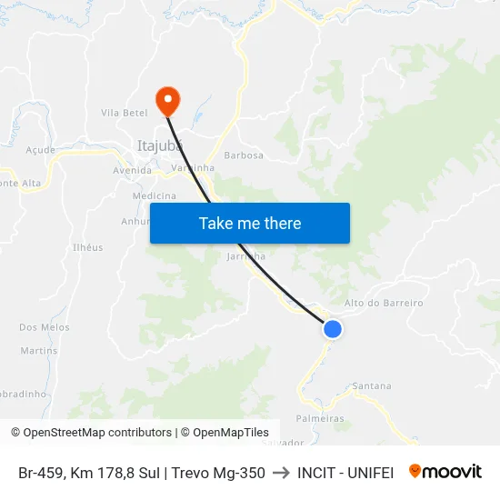 Br-459, Km 178,8 Sul | Trevo Mg-350 to INCIT - UNIFEI map