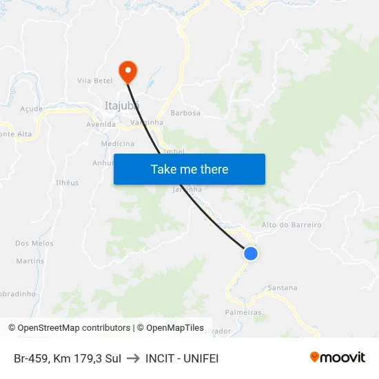 Br-459, Km 179,3 Sul to INCIT - UNIFEI map