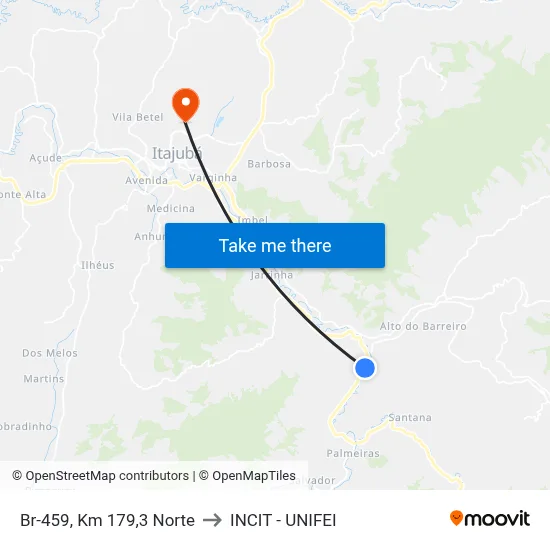 Br-459, Km 179,3 Norte to INCIT - UNIFEI map