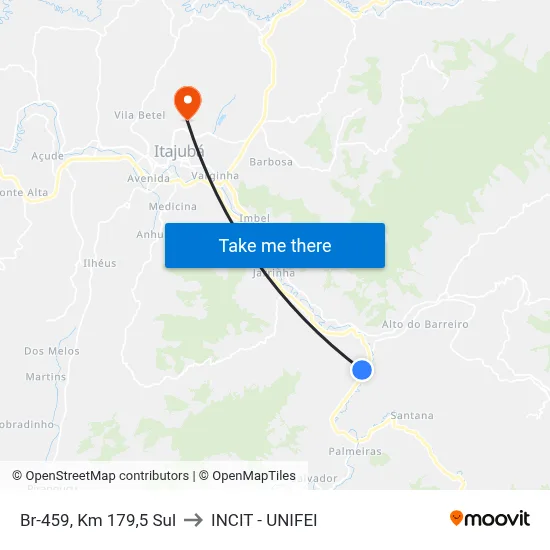 Br-459, Km 179,5 Sul to INCIT - UNIFEI map