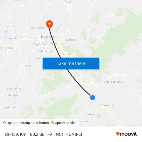 Br-459, Km 180,2 Sul to INCIT - UNIFEI map