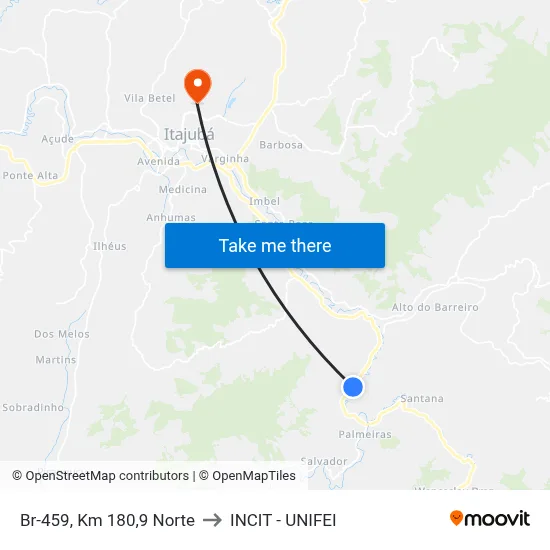 Br-459, Km 180,9 Norte to INCIT - UNIFEI map