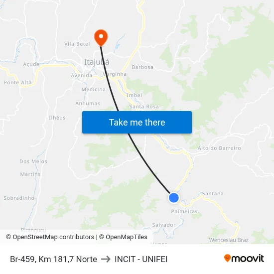 Br-459, Km 181,7 Norte to INCIT - UNIFEI map