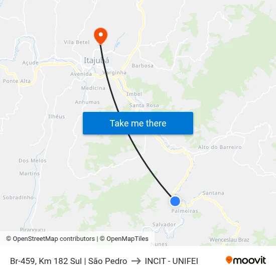 Br-459, Km 182 Sul | São Pedro to INCIT - UNIFEI map