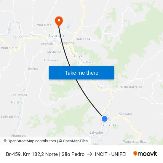 Br-459, Km 182,2 Norte | São Pedro to INCIT - UNIFEI map