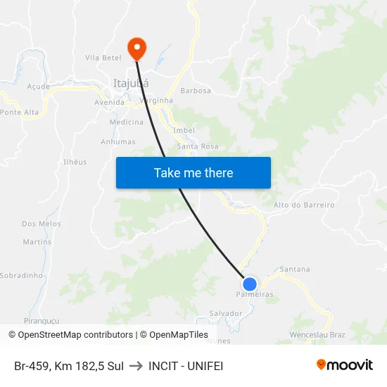 Br-459, Km 182,5 Sul to INCIT - UNIFEI map