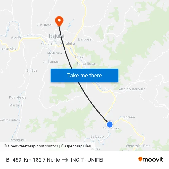 Br-459, Km 182,7 Norte to INCIT - UNIFEI map