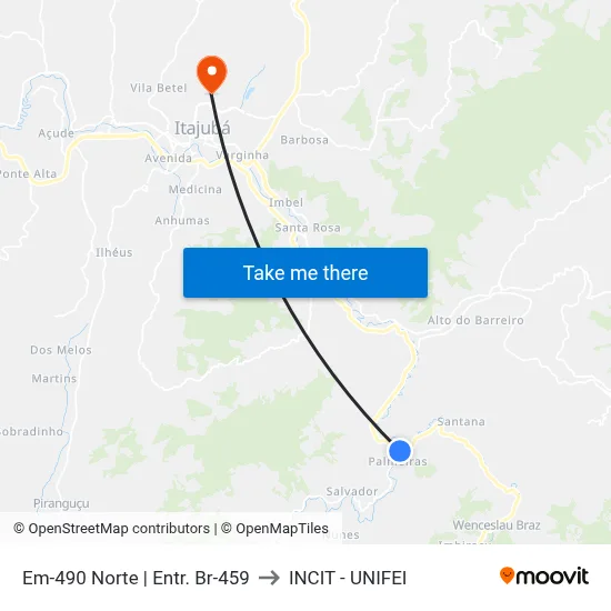 Em-490 Norte | Entr. Br-459 to INCIT - UNIFEI map