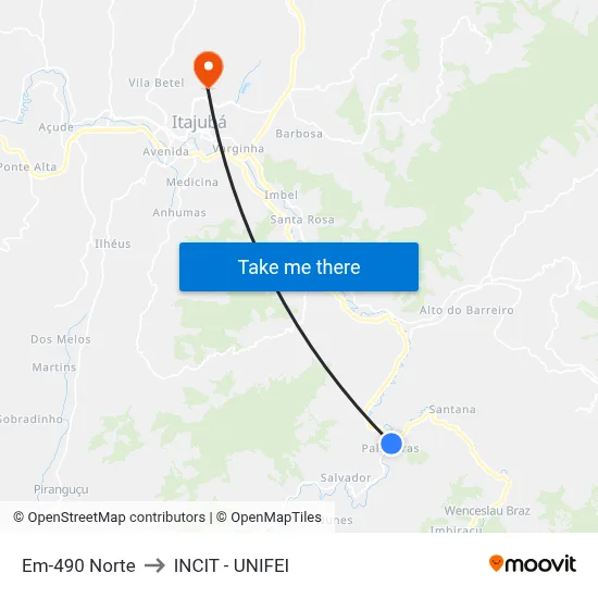 Em-490 Norte to INCIT - UNIFEI map